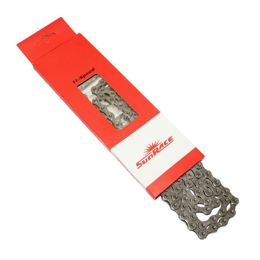 Chaîne Sunrace 11 vitesses CN11A argent 116 maillons Shim/Sram Route/VTT